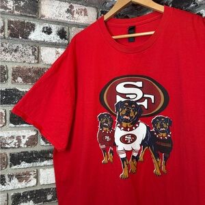 Rottweiler Dogs Wearing San Francisco 49ers Merch Graphic Short Sleeve Tshirt